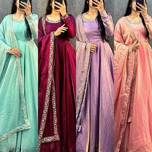 Space Silk Anarkali Gown with Dupatta (Fully Stitched) - Image 1