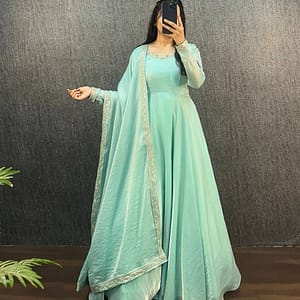Space Silk Anarkali Gown with Dupatta (Fully Stitched) - Image 2