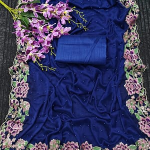 Luxurious Sapphire Blue Rangoli Silk Saree - Image 1