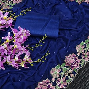 Luxurious Sapphire Blue Rangoli Silk Saree - Image 2