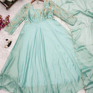 Rangoli Silk Anarkali Gown with Dupatta (Fully Stitched) - Image 1