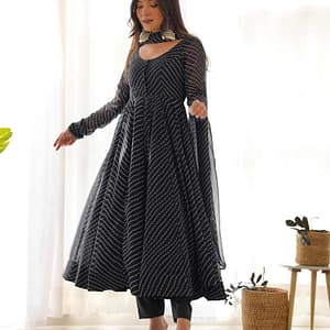Heavy Pure Faux Georgette Anarkali Gown with Dupatta and Pant - Image 1