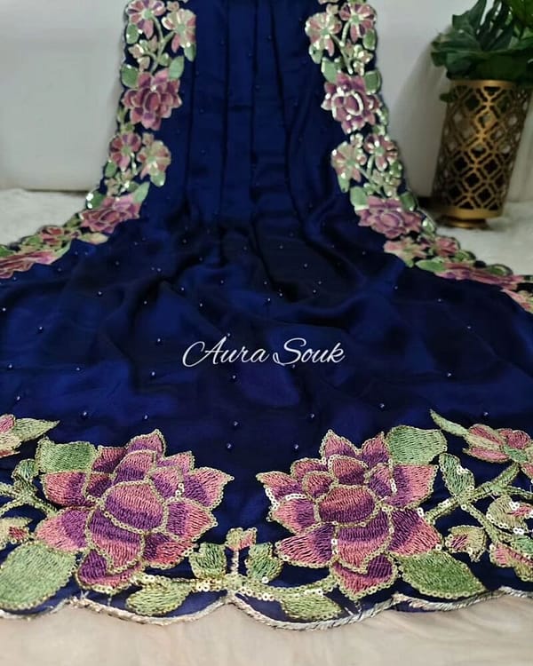 Luxurious Sapphire Blue Rangoli Silk Saree