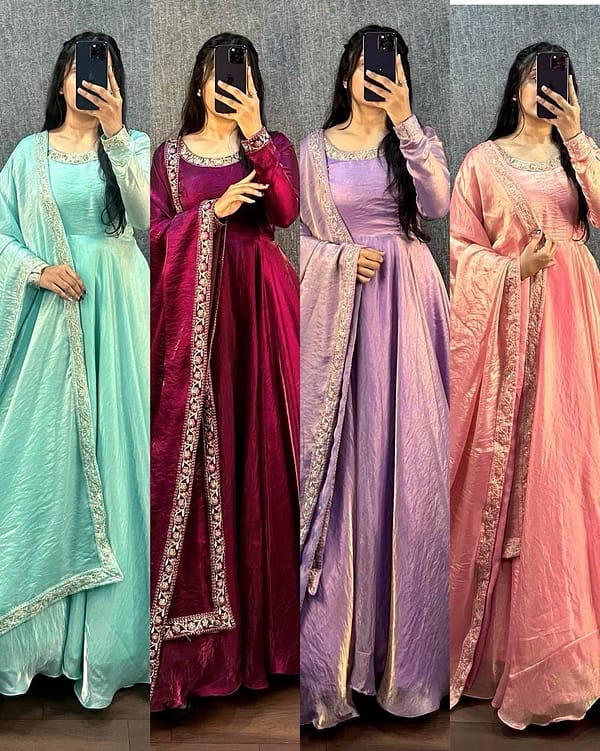 Space Silk Anarkali Gown with Dupatta (Fully Stitched)