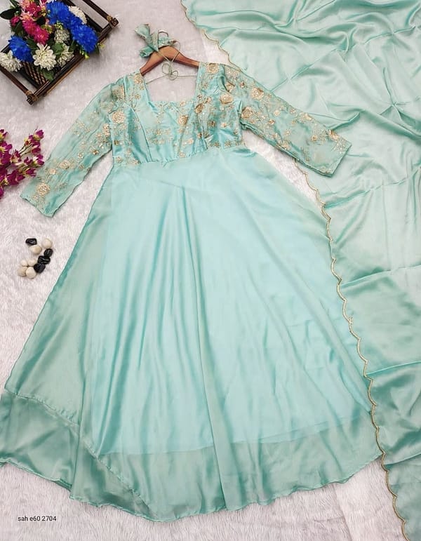 Rangoli Silk Anarkali Gown with Dupatta (Fully Stitched)