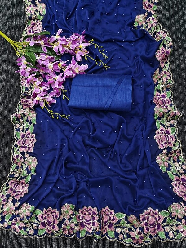 Luxurious Sapphire Blue Rangoli Silk Saree