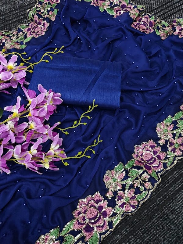 Luxurious Sapphire Blue Rangoli Silk Saree