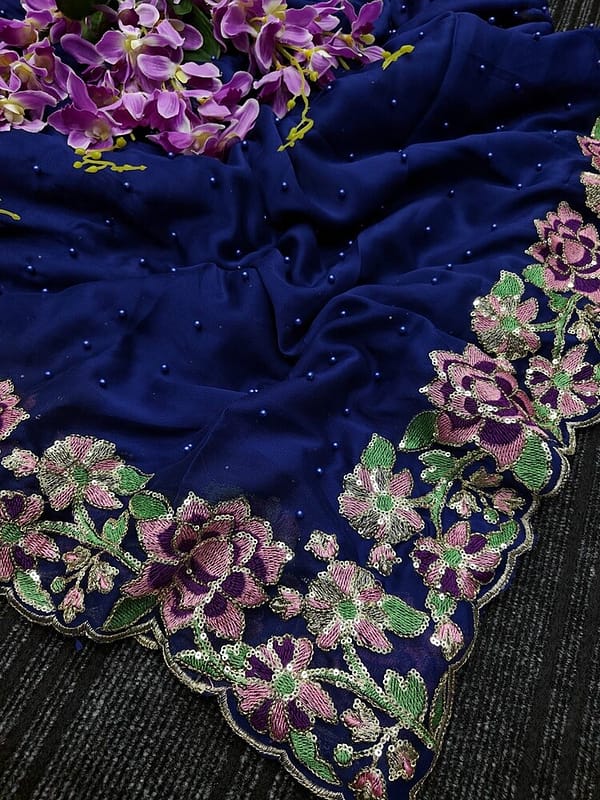 Luxurious Sapphire Blue Rangoli Silk Saree