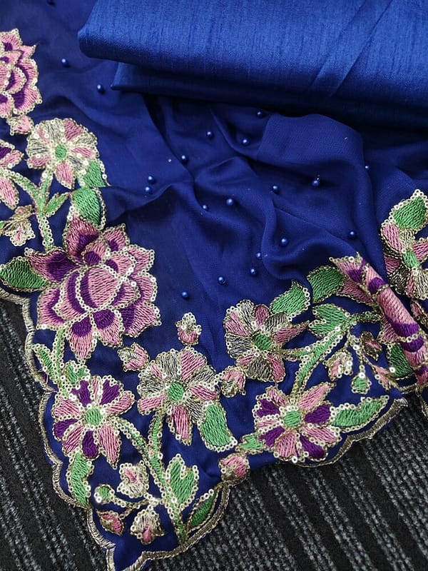 Luxurious Sapphire Blue Rangoli Silk Saree
