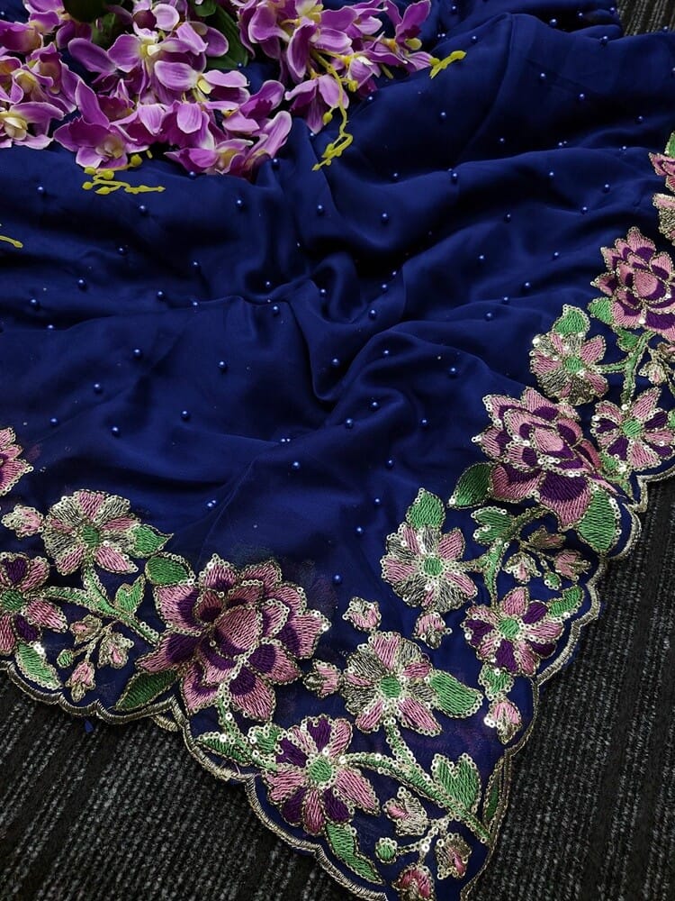 Luxurious Sapphire Blue Rangoli Silk Saree