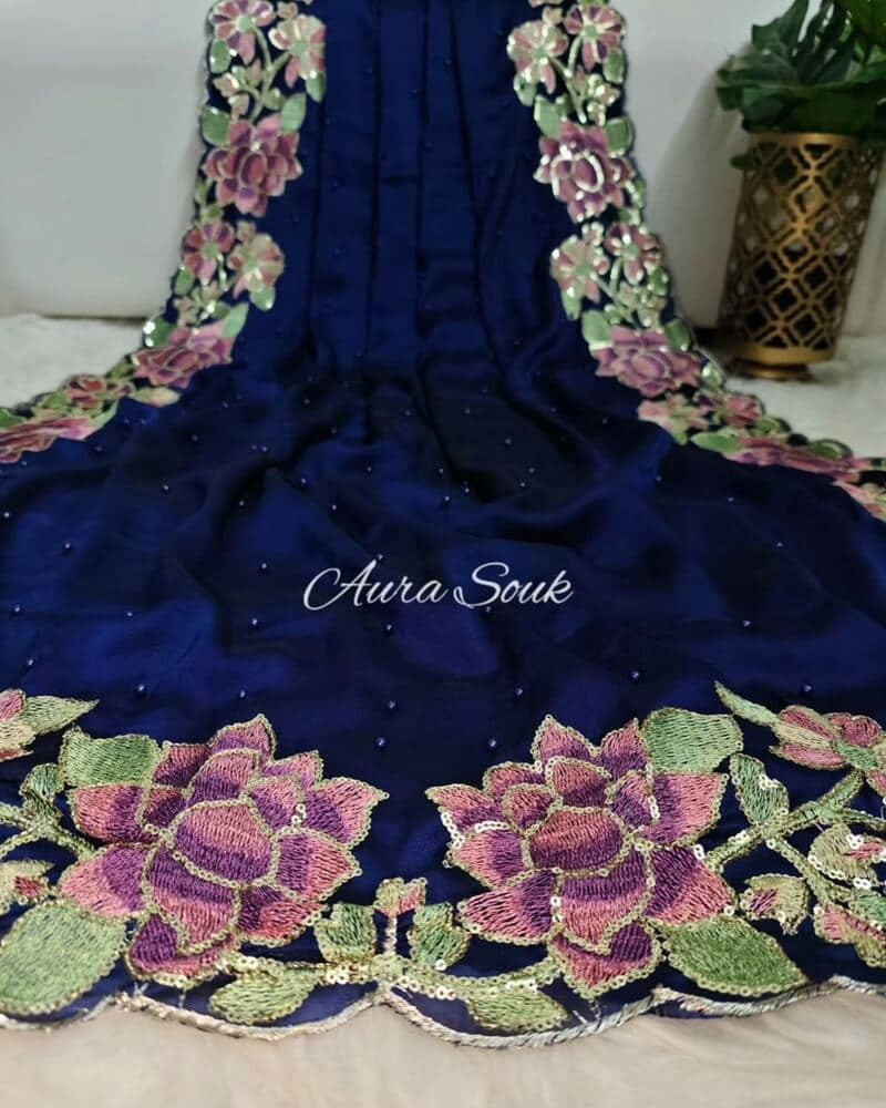 Luxurious Sapphire Blue Rangoli Silk Saree