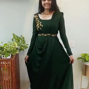 Faux Georgette Gown with Dupatta and Belt