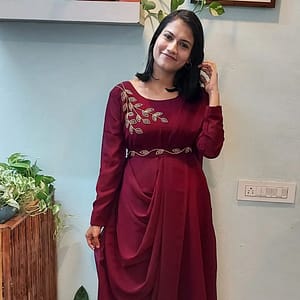 Faux Georgette Gown with Dupatta and Belt - Image 2