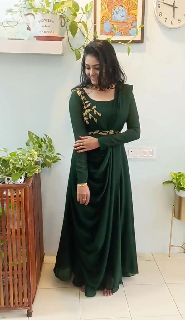 Faux Georgette Gown with Dupatta and Belt