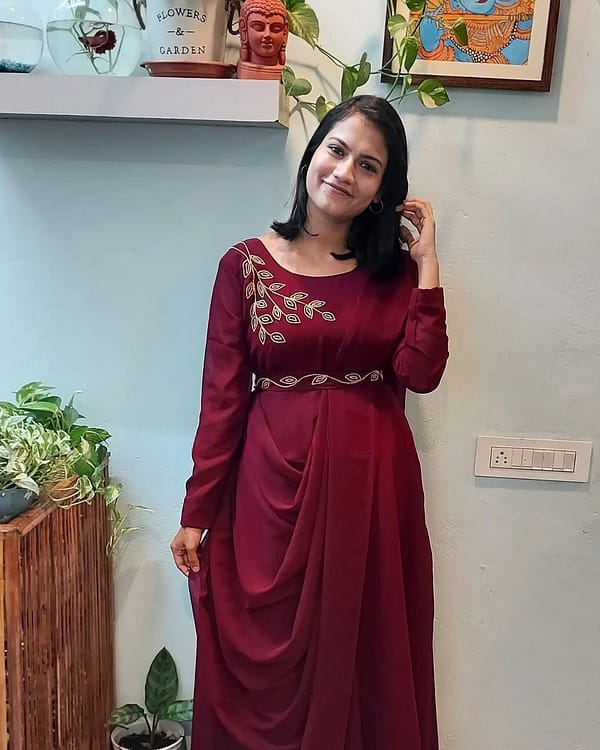 Faux Georgette Gown with Dupatta and Belt