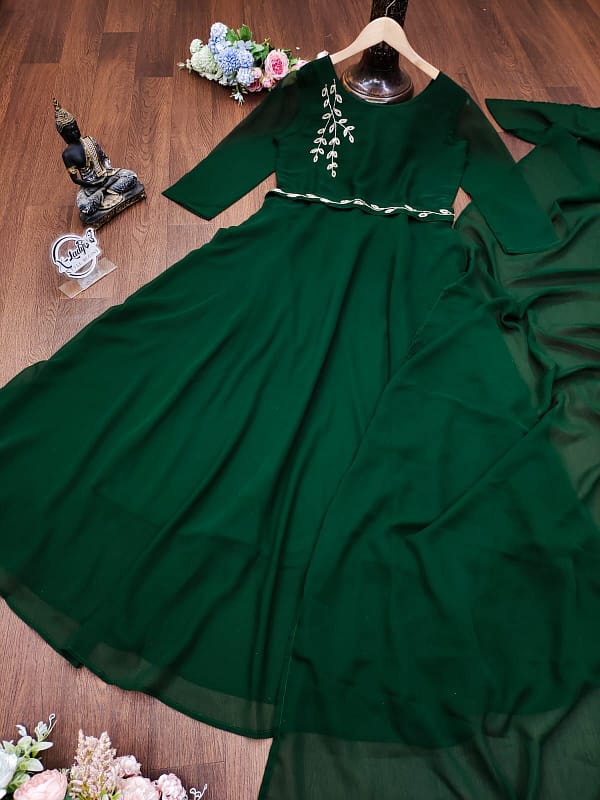 Faux Georgette Gown with Dupatta and Belt