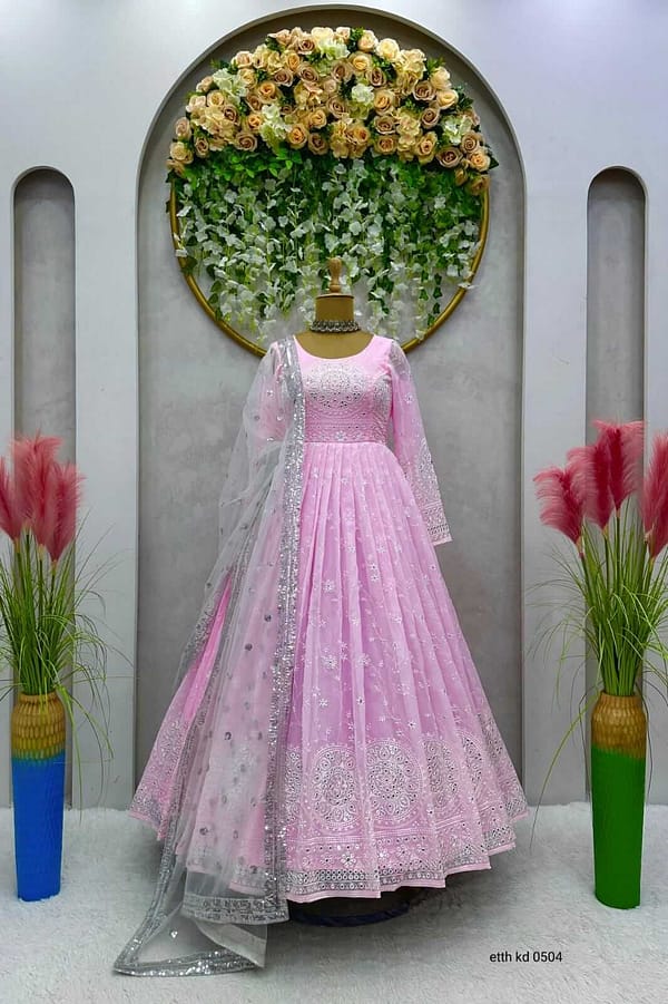 Faux Georgette Anarkali Gown With Dupatta and Pant