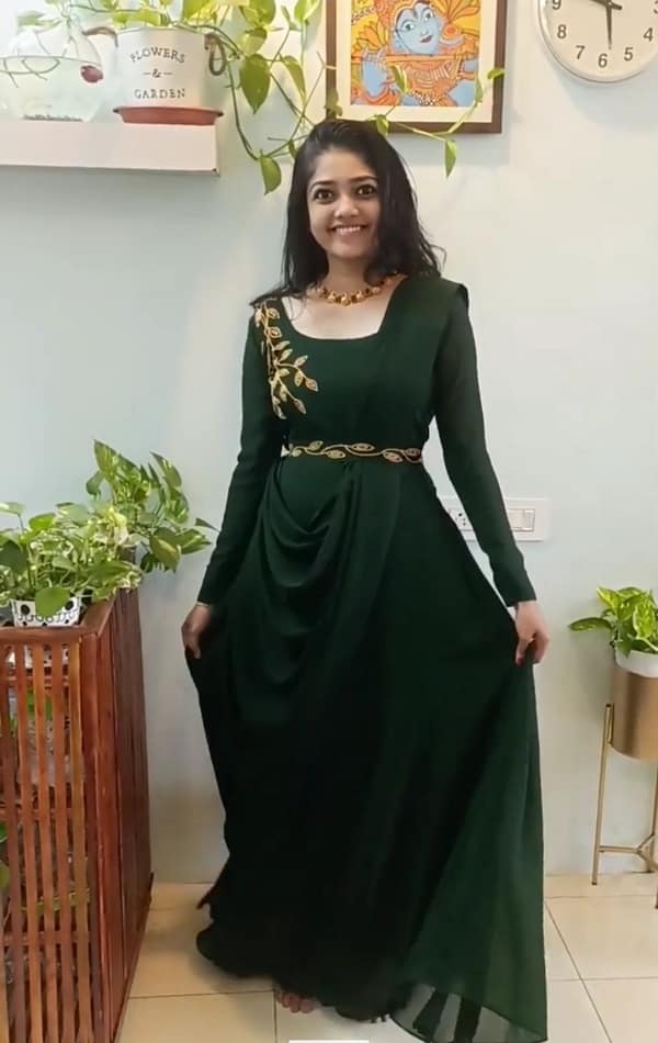 Faux Georgette Gown with Dupatta and Belt