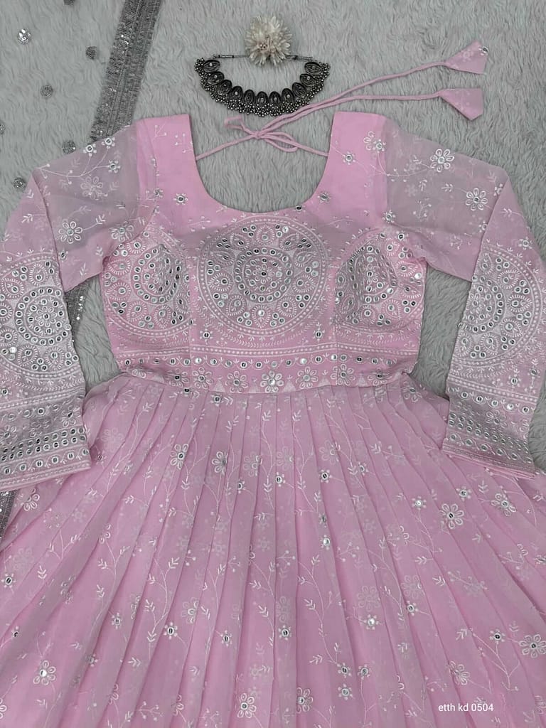 Faux Georgette Anarkali Gown With Dupatta and Pant
